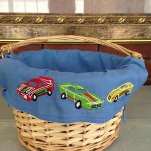 Adorable Basket with a Blue Liner with Cars Trim